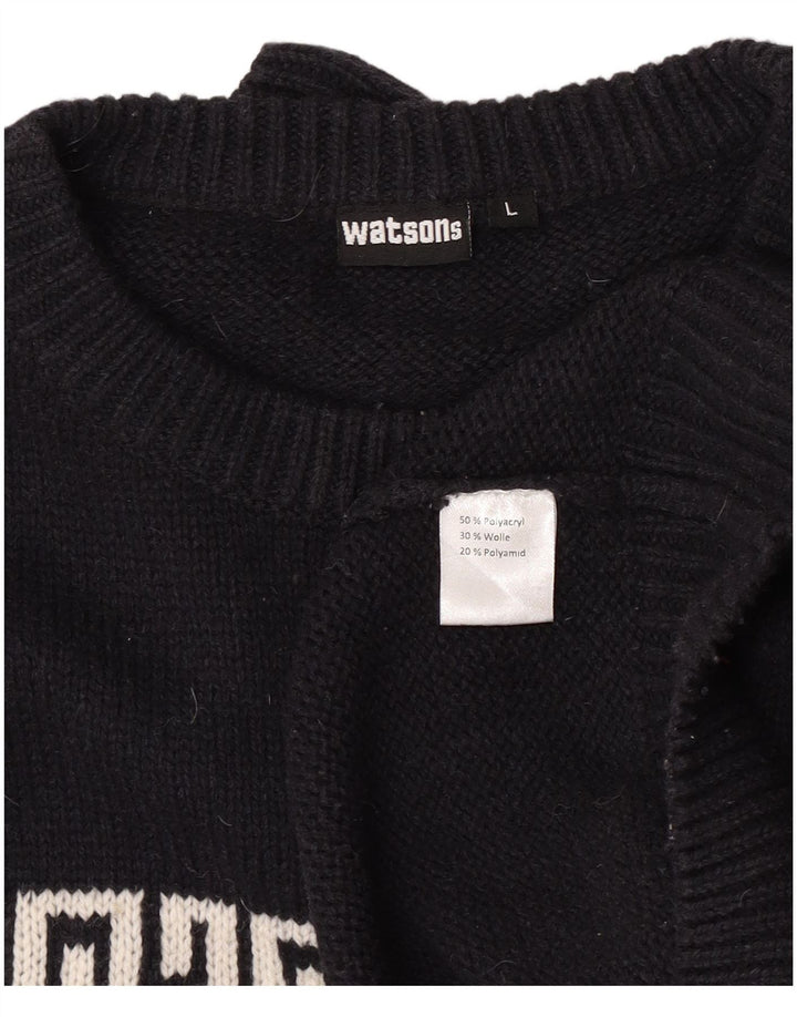 Watson's Suéter tipo jersey con cuello redondo para hombre, talla grande, color negro, poliacrílico