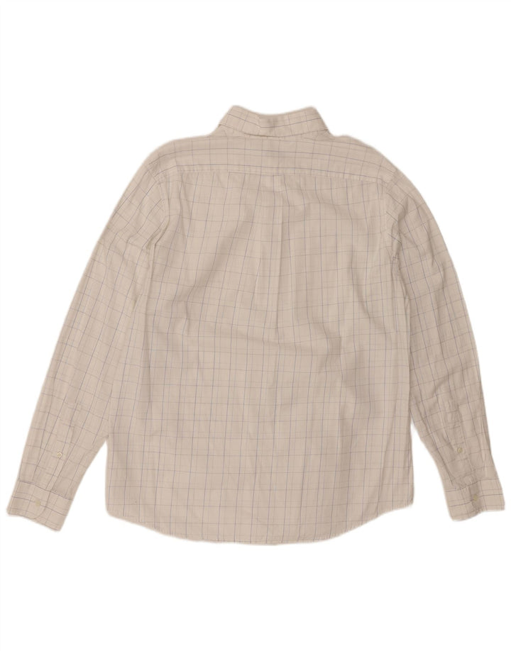 BENETTON Camisa Hombre XL Blanco Cuadros Algodón