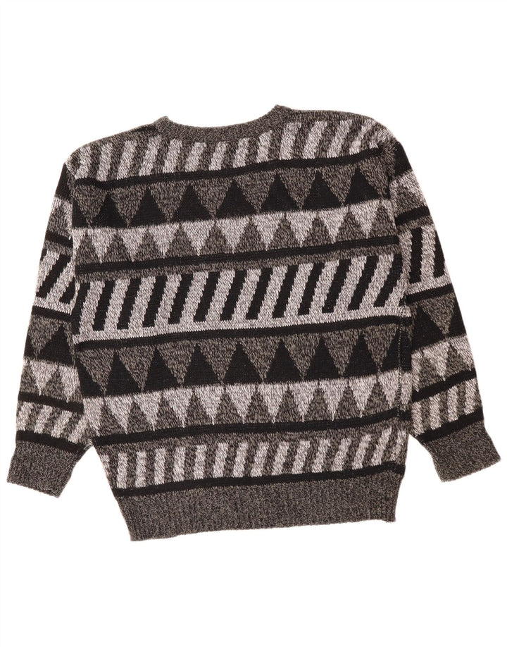 Vintage hombres cuello redondo jersey suéter IT 52 grande gris geométrico