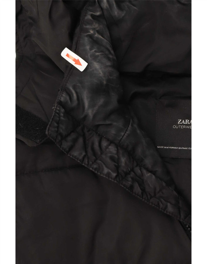 Zara Chaqueta Anorak Acolchada con Capucha De Gran Tamaño para Mujer UK 10 Small Black