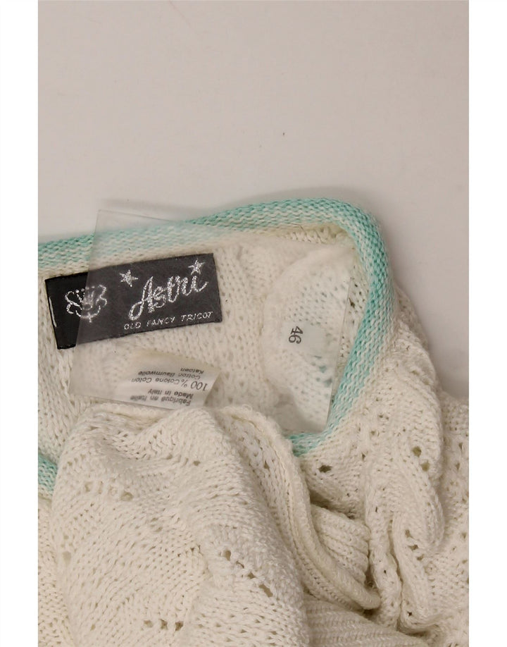 VINTAGE Jersey de cuello redondo para mujer IT 46 Algodón blanco grande