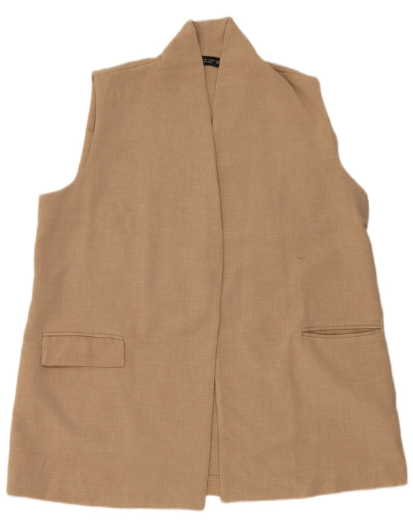 Zara Mujer OPEN Chaleco UK 46 Large Beige Poliéster