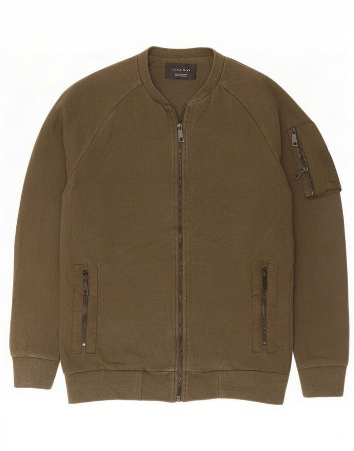 Zara Hombre Chándal Top Chaqueta Grande Caqui Algodón