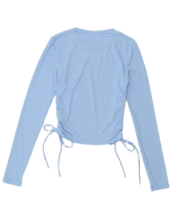 Zara Blusa Corta De Manga Larga Para Mujer Top UK 8 Small Poliéster Azul