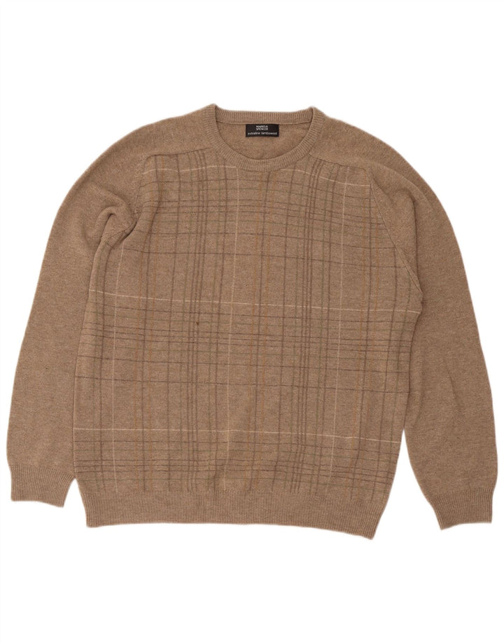 Marks & Spencer Jersey De Cuello Redondo Para Hombre De Lana De Cordero A Cuadros En Beige Medio