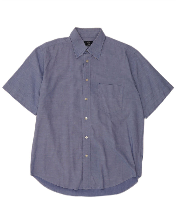 Boggi Hombre Milano Camisa De Manga Corta Azul Medio Algodón