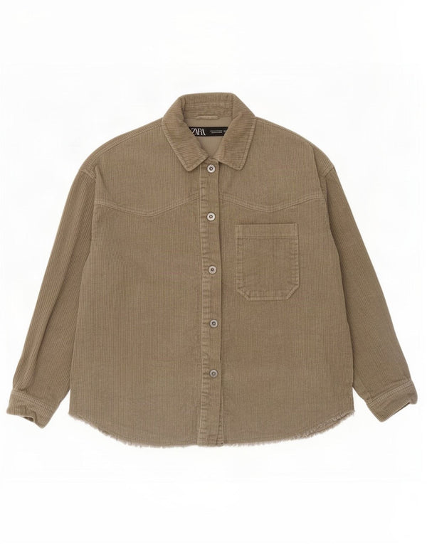 Zara Mujer Sobrecamisa Camisa De Pana Reino Unido 10 Pequeño Algodón Caqui