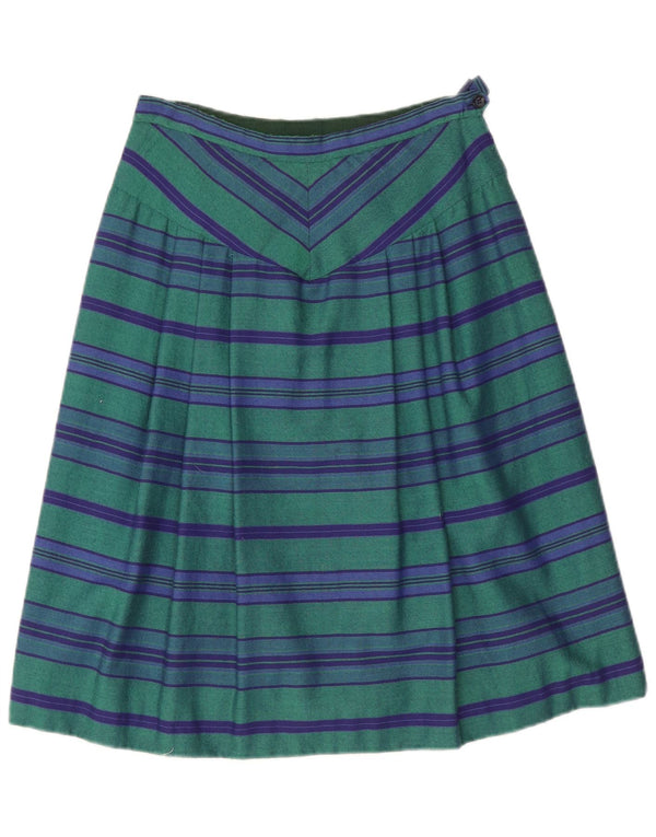 Vintage mujer A-Line falda W28 medio verde rayas