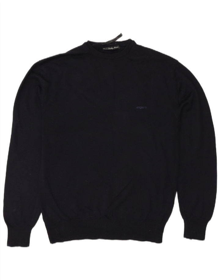 Ungaro Jersey De Cuello Redondo Para Hombre IT 48 Small Azul Marino Lana