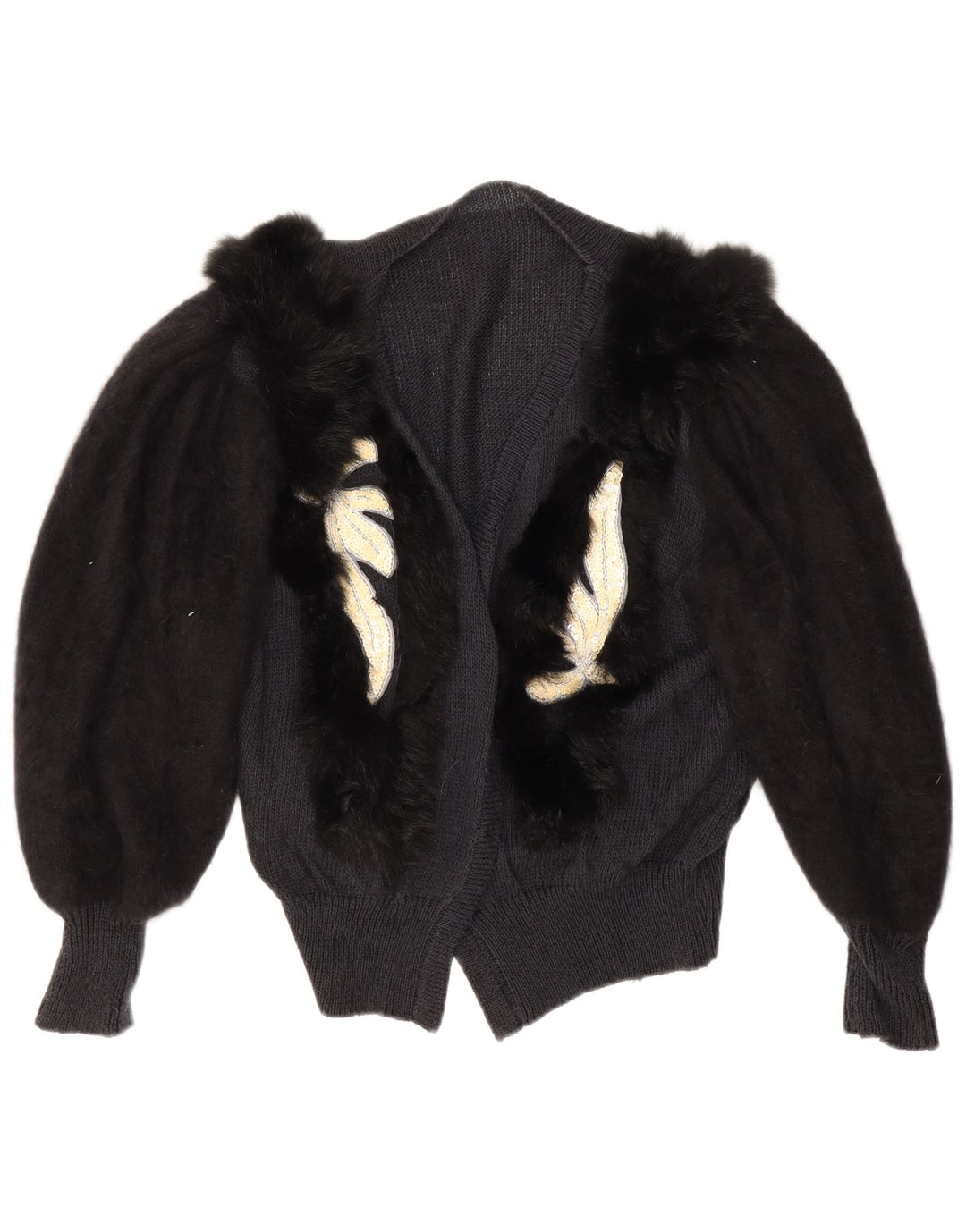 Vintage mujeres patrón abstracto cardigan suéter Reino Unido 14 grande negro