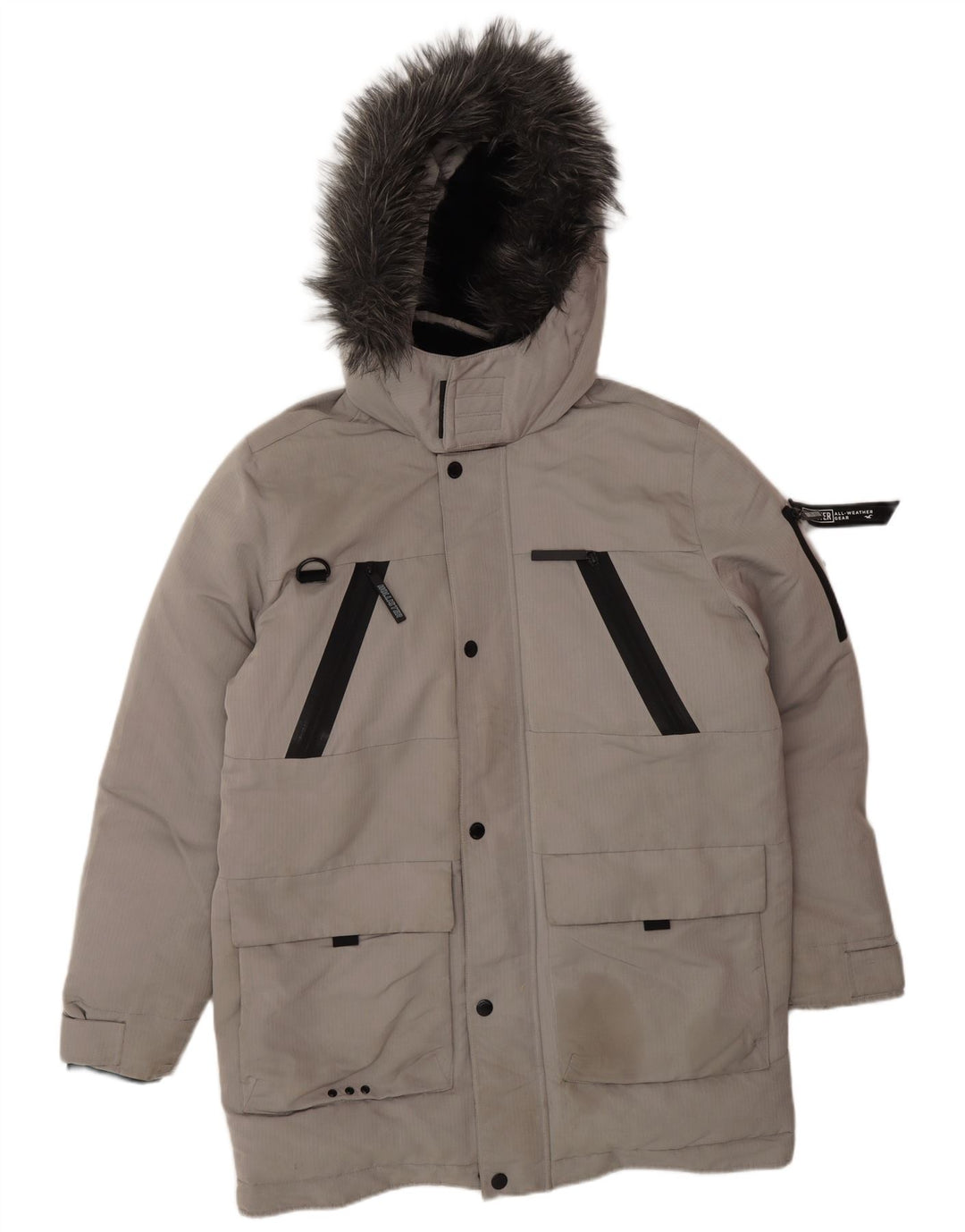 HOLLISTER Chaqueta acolchada con capucha para hombre Reino Unido 40 Poliéster gris grande