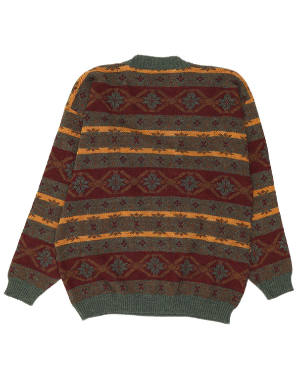 Vintage hombres cuello redondo jersey suéter XL multicolor Fair Isle acrílico