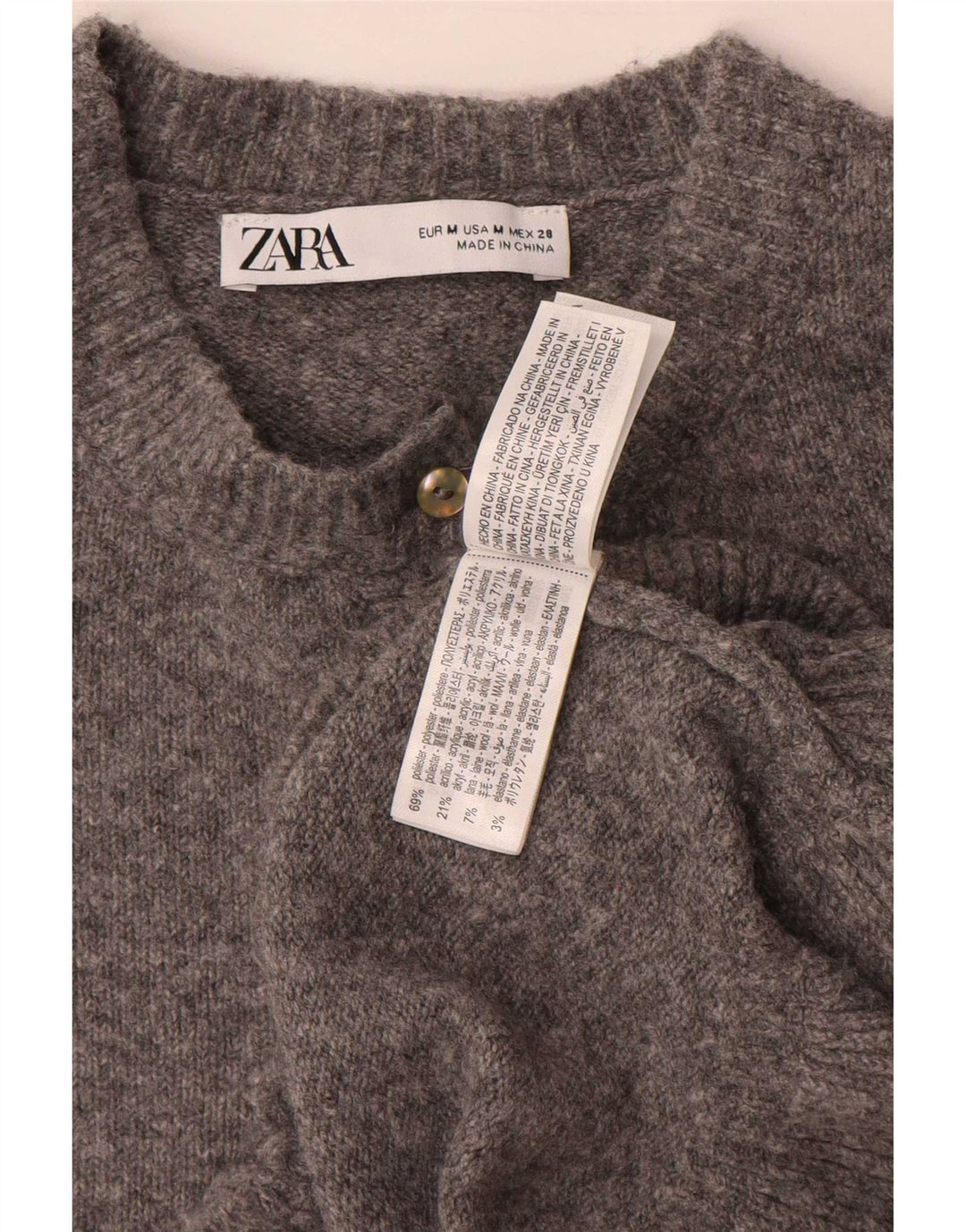 Zara Mujer Cárdigan Suéter UK 44 Poliéster Gris Medio