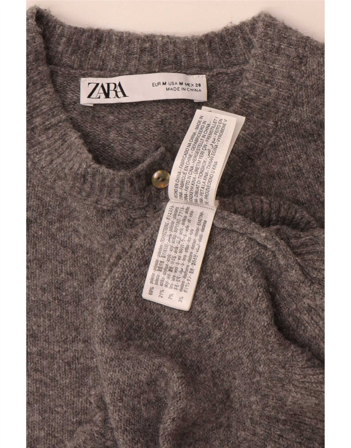 Zara Mujer Cárdigan Suéter UK 44 Poliéster Gris Medio