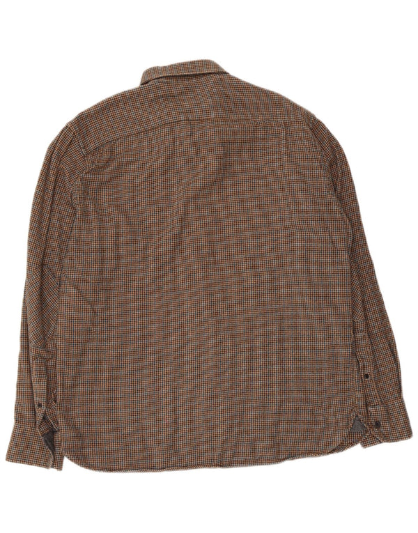 Marks & Spencer Camisa De Franela Harbor Azul Para Hombre Con Pata De Gallo Marrón Medio