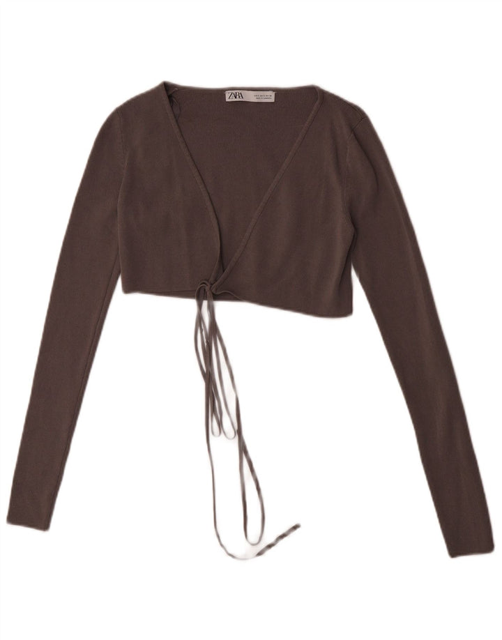 Zara Mujer Crop Cardigan Top UK 8 Small Viscosa Gris