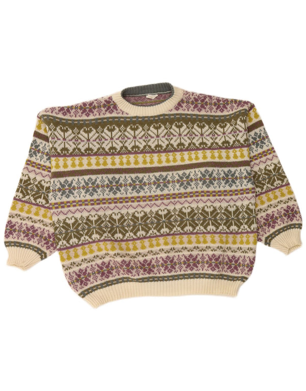 VINTAGE Suéter de cuello redondo para hombre XL Multicolor Fair Isle