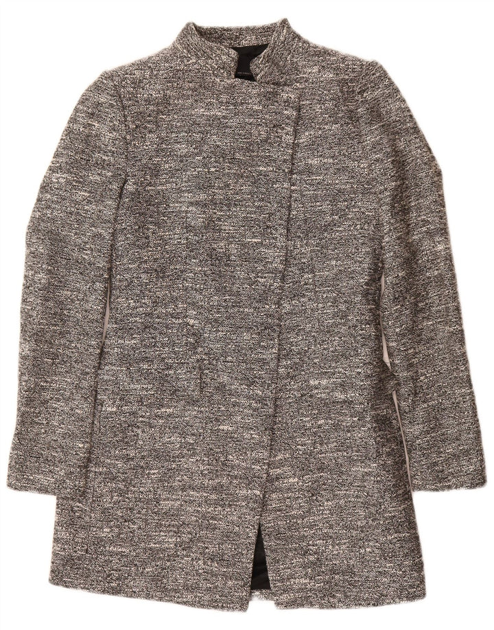 Zara Mujer Abrigo Abierto Reino Unido 10 Pequeño Algodón Moteado Gris