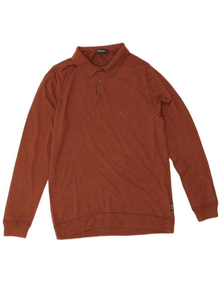Calvin Klein Hombre Polo Cuello Jersey Suéter Grande Lana Marrón