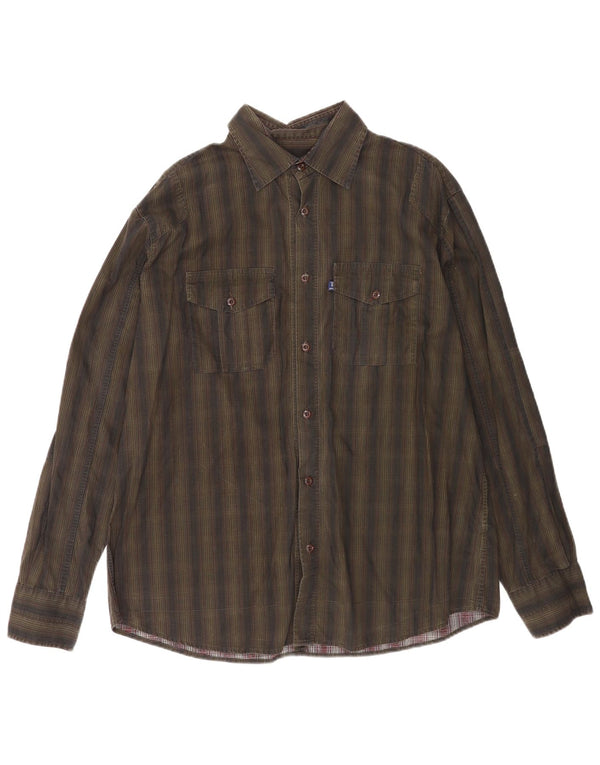 Camisa Hombre Trussardi Jeans 3XL Algodón Rayas Verde