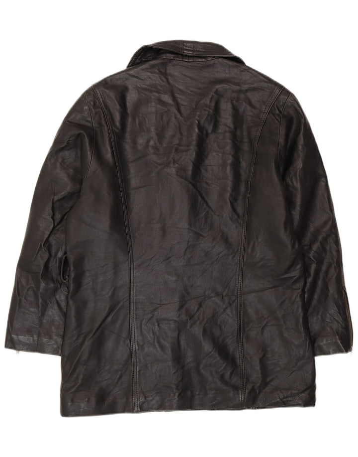 VINTAGE Chaqueta de cuero de gran tamaño para mujer Reino Unido 10 Pequeño Negro