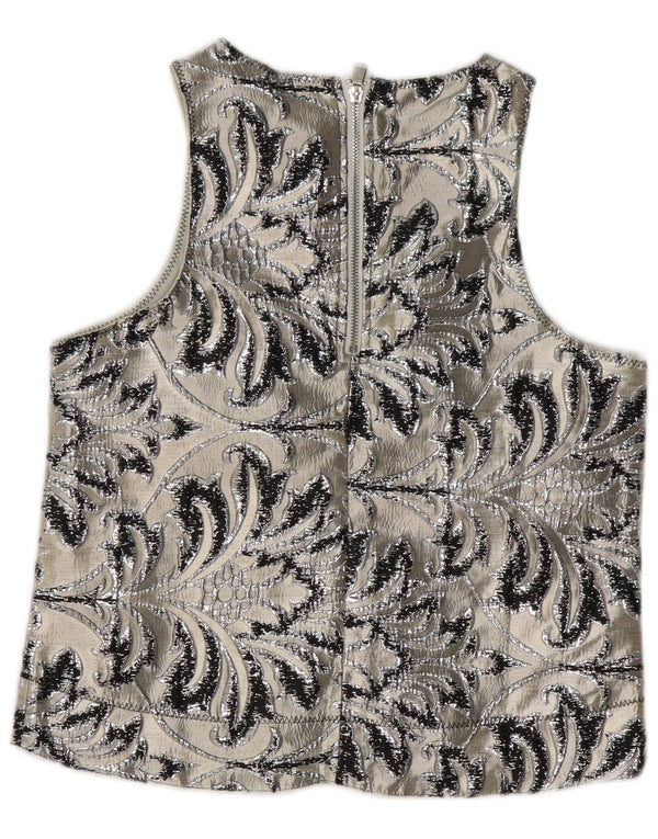 Vintage mujer blusa sin mangas Top Reino Unido 10 pequeño gris Paisley poliéster