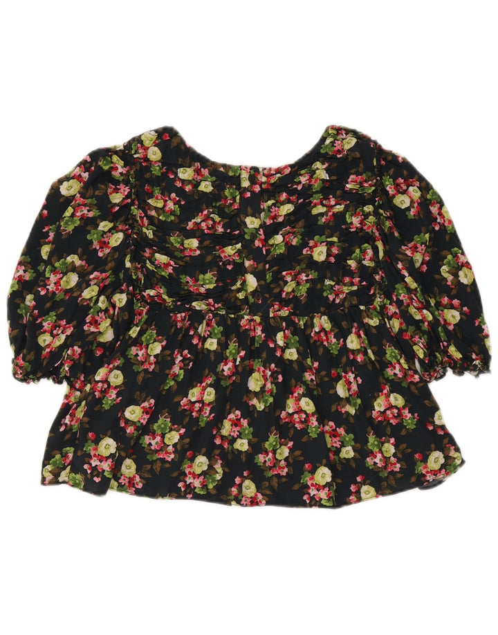 Zara Mujer Blusa Corta Top Reino Unido 42 Mediano Negro Floral