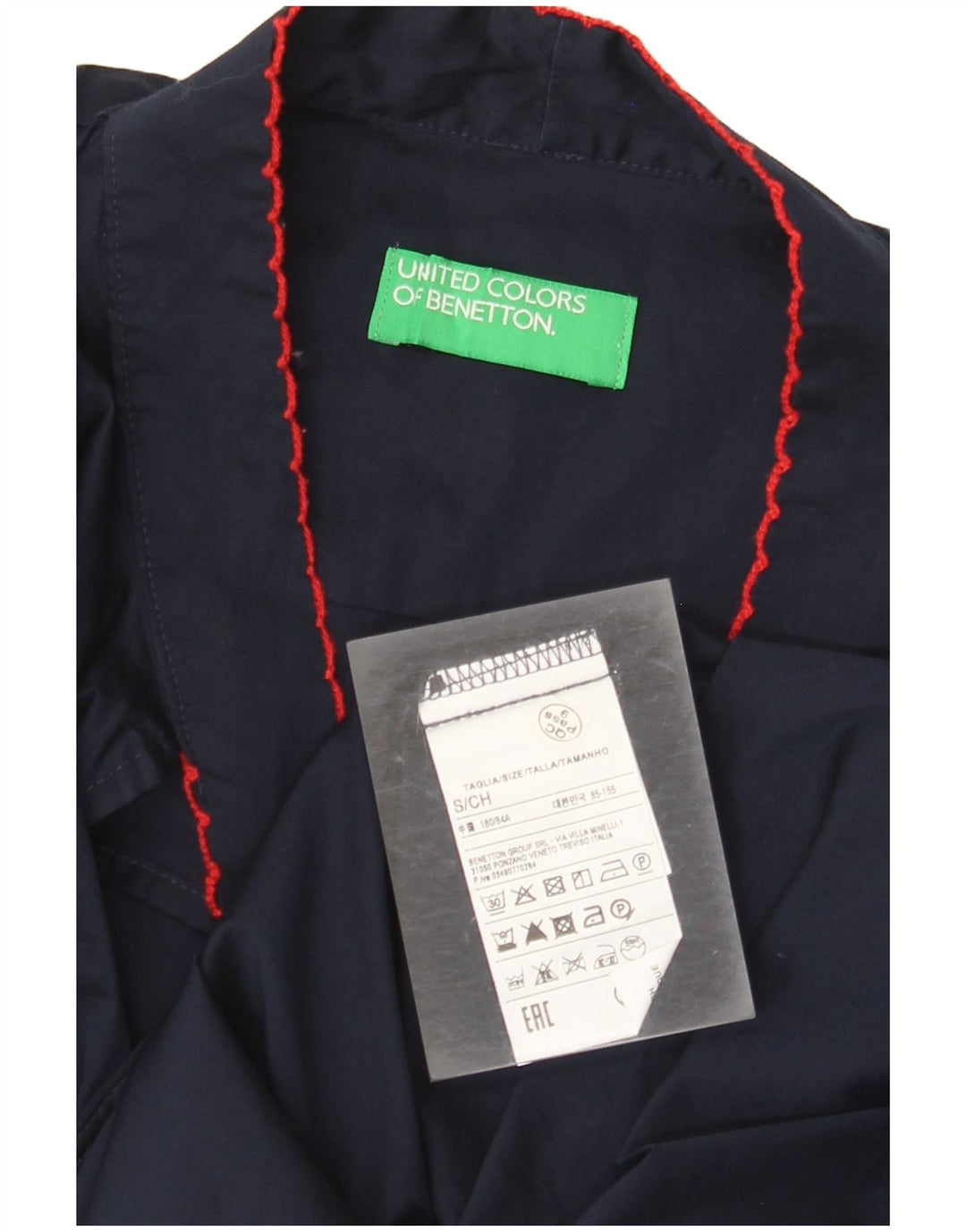 BENETTON Blusa de manga larga con lazo frontal para mujer UK 10 Small Azul marino