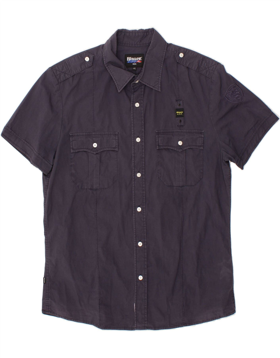 BLAUER Camisa de manga corta para hombre 2XL Azul marino Algodón