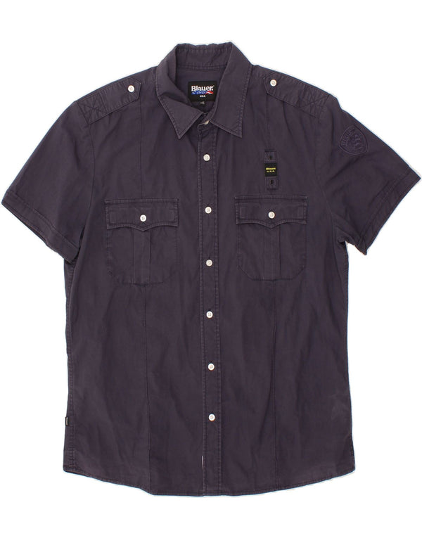 BLAUER Camisa de manga corta para hombre 2XL Azul marino Algodón