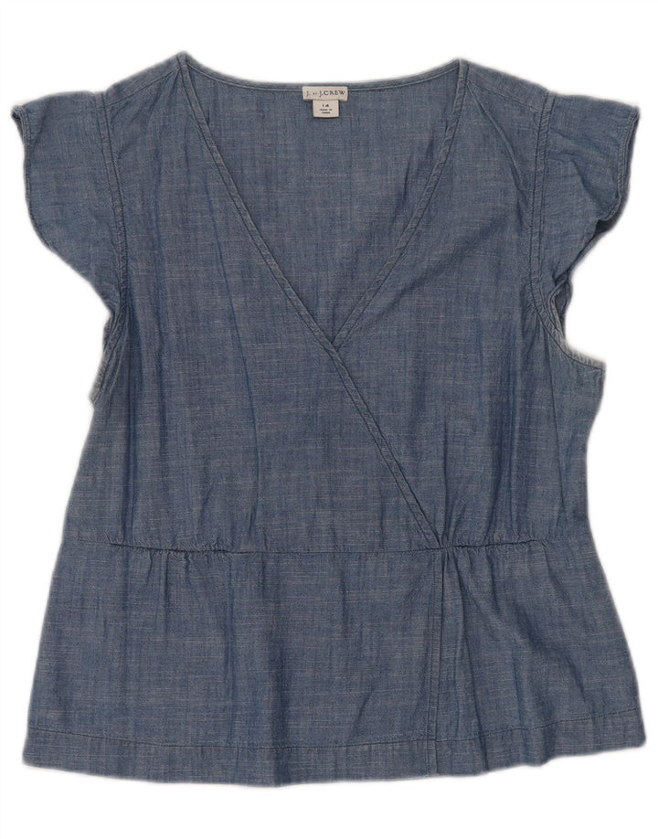 J. CREW Blusa para mujer Top UK 44 Algodón azul grande