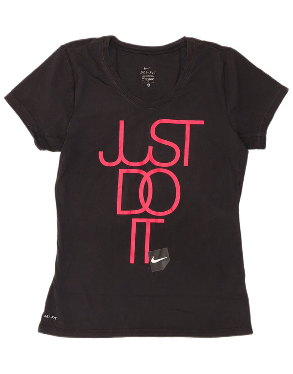 NIKE Womens Dri Fit Graphic T-Shirt Top UK 14 Large Black