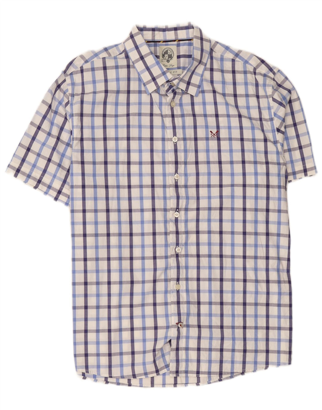 Crew Camisa de manga corta para hombre de corte clásico XL Algodón a cuadros blanco