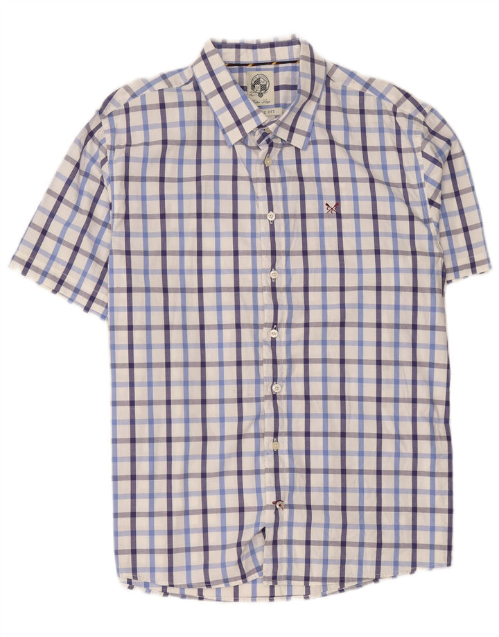 Crew Camisa de manga corta para hombre de corte clásico XL Algodón a cuadros blanco
