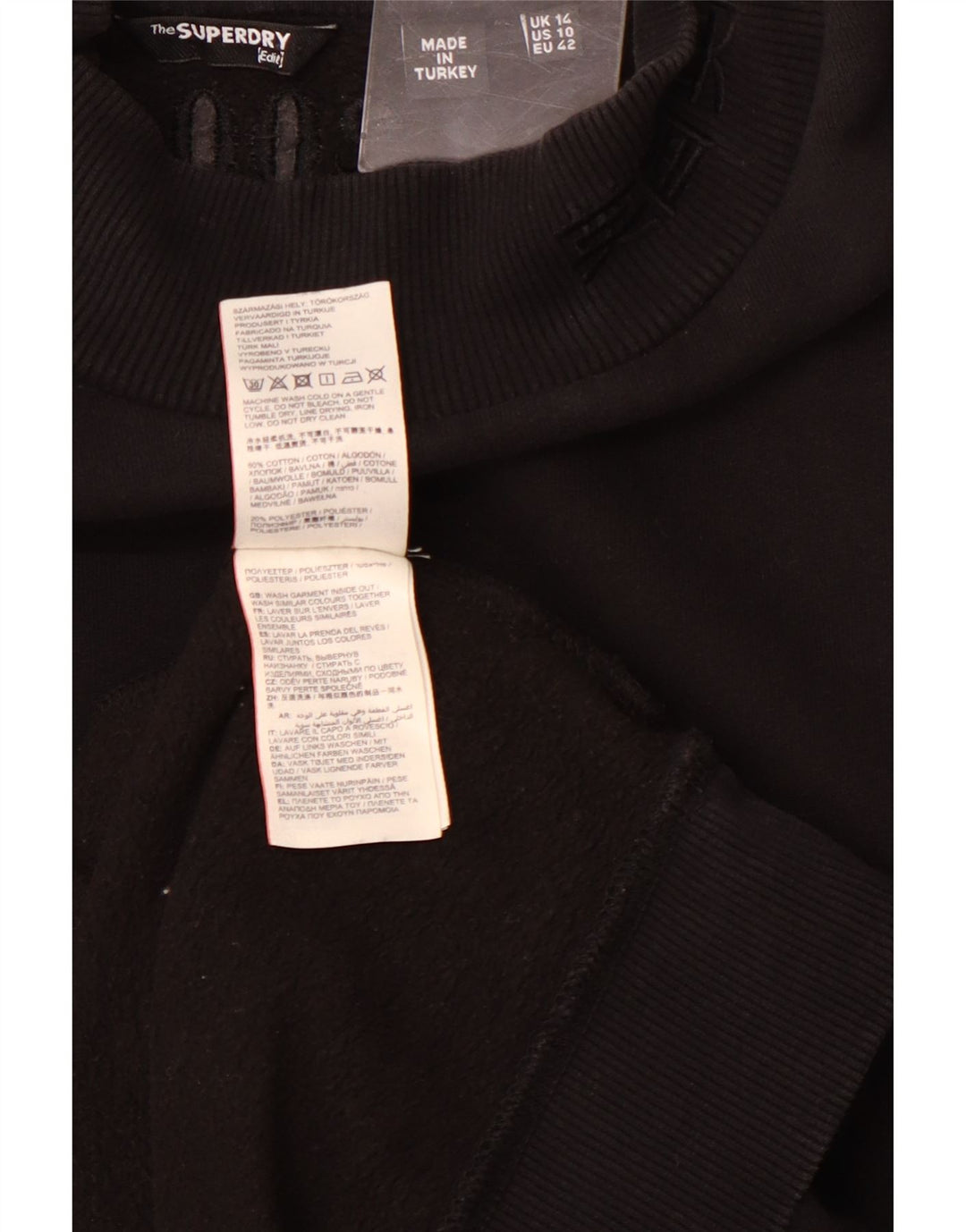 SUPERDRY Vestido tipo jersey con sudadera gráfica para mujer UK 44 Grande Algodón negro