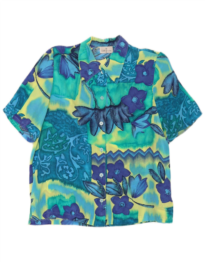 VINTAGE Mujer Camisa de Manga Corta Blusa EU 38 Medio Multicolor Floral