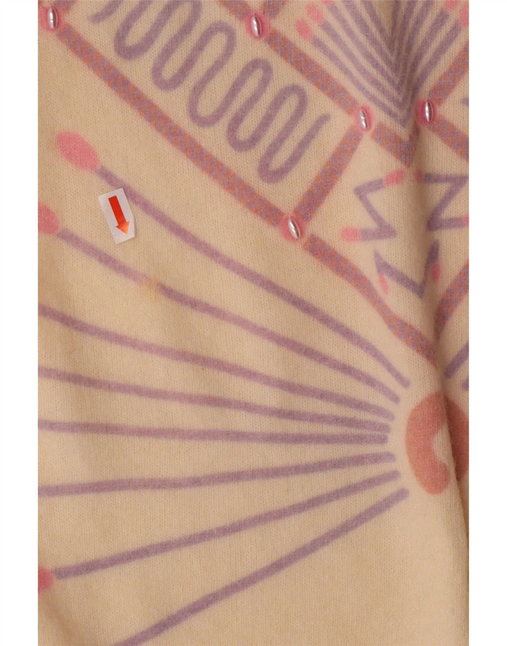 VINTAGE Mujer Crew Neck Jumper Suéter Reino Unido 16 Grande Off White Geométrico