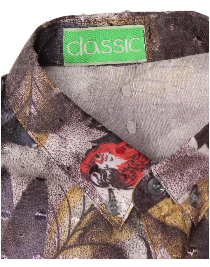 Vintage hombres gráfico manga corta camisa grande multicolor