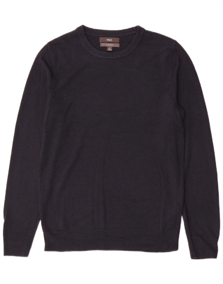 Marks & Spencer - Jersey de cuello redondo para hombre, talla pequeña, cachemira azul marino