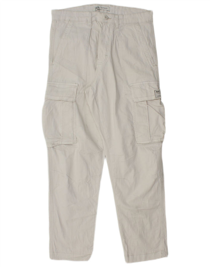 Zara Hombre Pantalón Cargo Recto EU 40 Medium W31 L28 Algodón Blanco