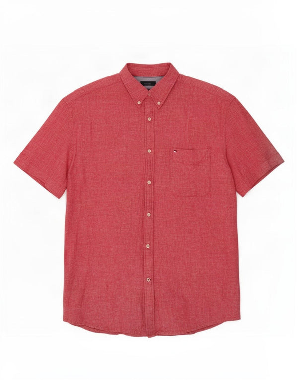 Tommy Hilfiger Camisa de manga corta para hombre, ajuste personalizado, XL, algodón rojo