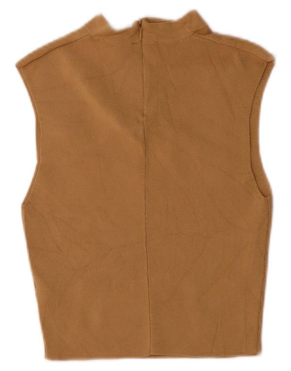 Zara Mujer Blusa Corta Sin Mangas Top UK 8 Small Beige Nylon