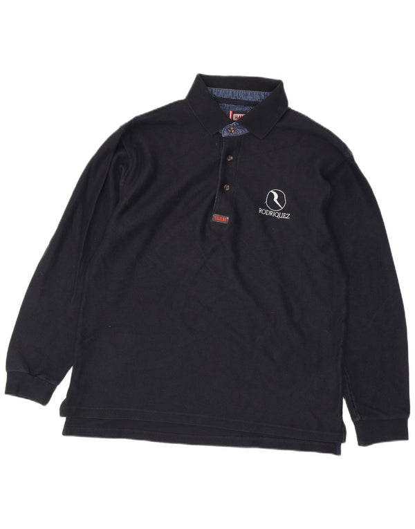 Slam Polo de manga larga para hombre de algodón azul marino grande