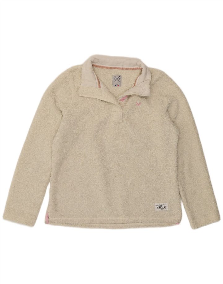 Crew Clothing - Jersey de forro polar con cuello y botones para mujer, talla 40, poliéster blanco grande
