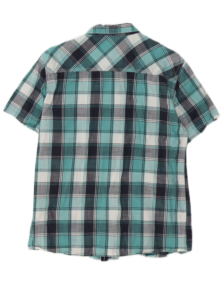 Weird Fish Camisa de manga corta para hombre de algodón a cuadros azul medio