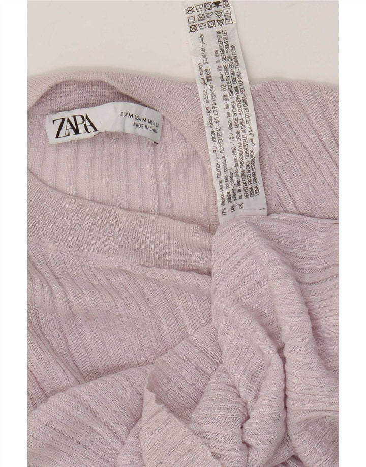 Zara Mujer Crop Top Manga Larga UK 42 Viscosa Rosa Mediana