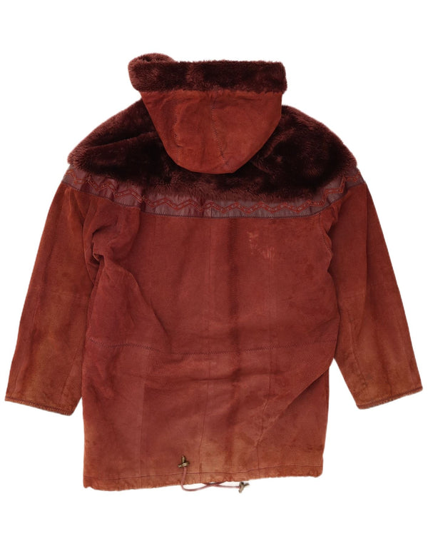 Yuppie Womens Oversized Hooded Suede Overcoat UK 10 Small Brown Leather