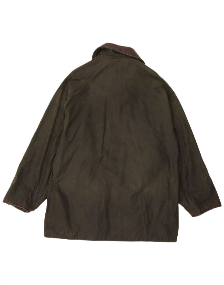 Vintage hombres encerado chaqueta de algodón Reino Unido 38 medio verde colorblock algodón