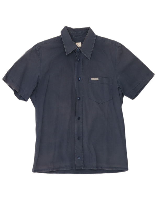 Camisa Calvin Klein Jeans Hombre Manga Corta Algodón Azul Marino Mediano