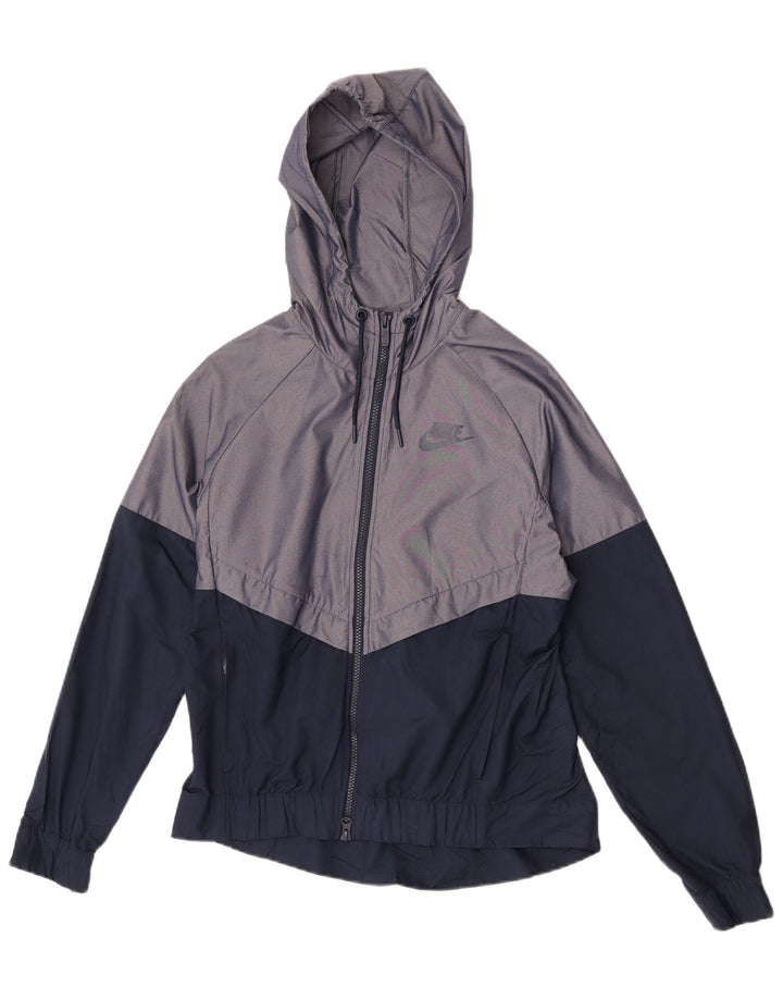 Nike Chaqueta impermeable extragrande con capucha para mujer UK 10 Small Gris Colorblock Nylon